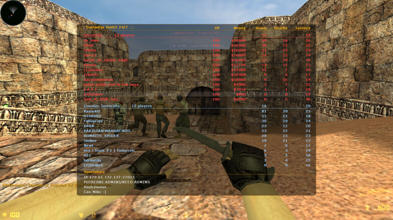 In TAB list of players on the server