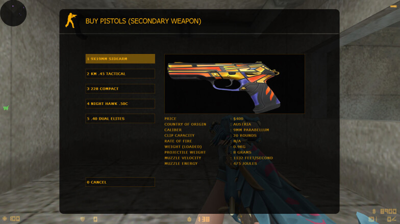 Weapon selection - skins are visible immediately