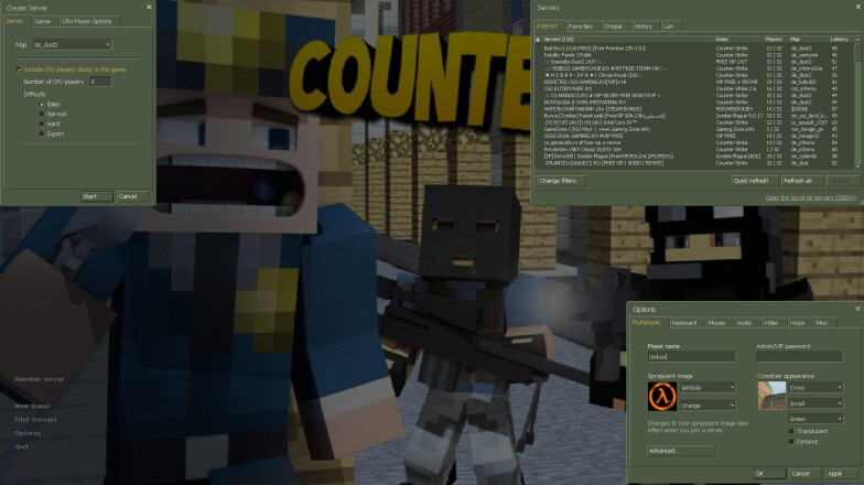 Settings and search for servers in the game