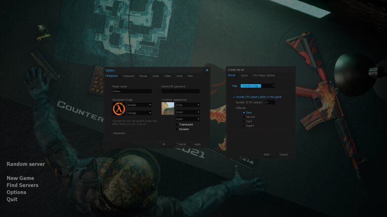 CS 1.6 2021 main page and settings